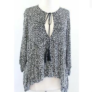Faithfull The Brand Black and White Leopard Print Keyhole Tassel Tie Top